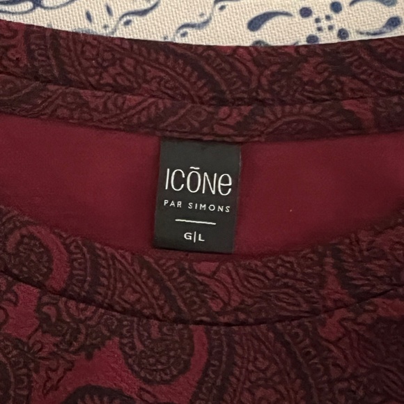 NWOT Burgundy Red Paisley Long Sleeve Dress by Icone Par Simons Size Large - Picture 3 of 10